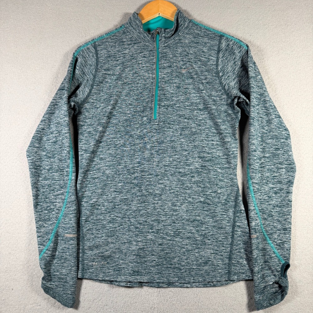 Nike Dri-FIT Womens Half Zip Running Top Teal Grey Space Dye 481320-392 Small